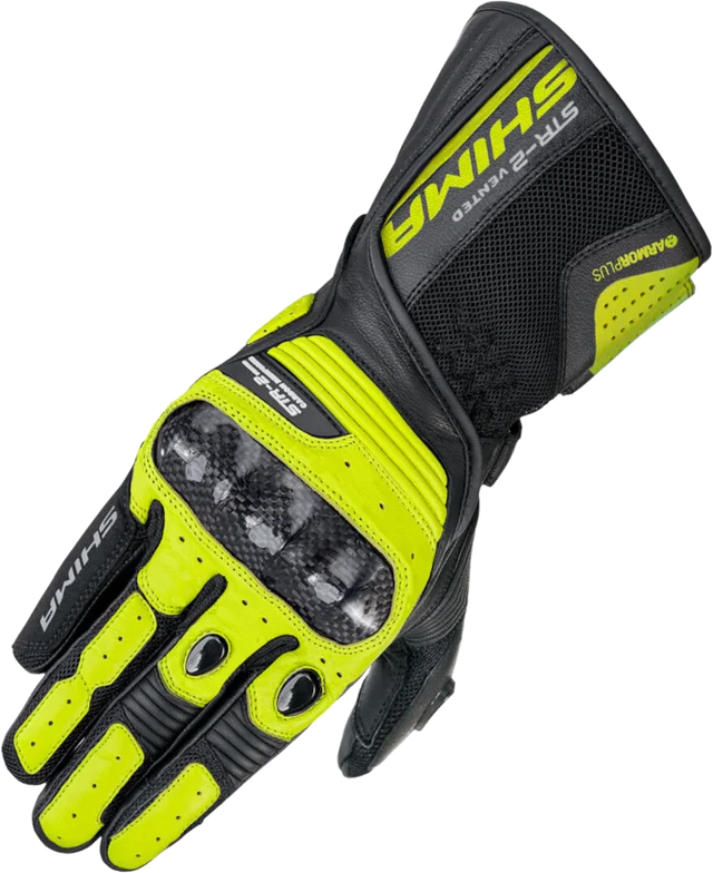 SHIMA STR-2 Vented Black Yellow Perforated Motorcycle Gloves, black/yellow