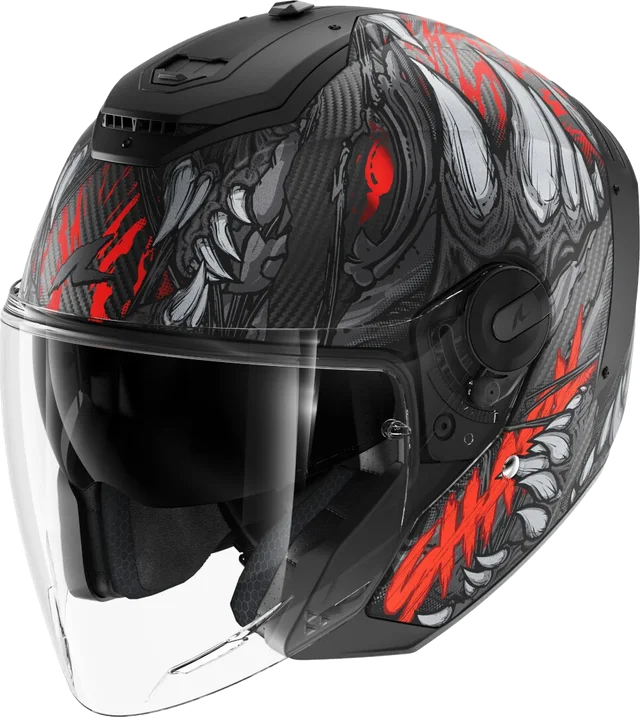 Shark Rs Jet Carbon Shaytan Helmet Green Purple, Carbon/Red Matt
