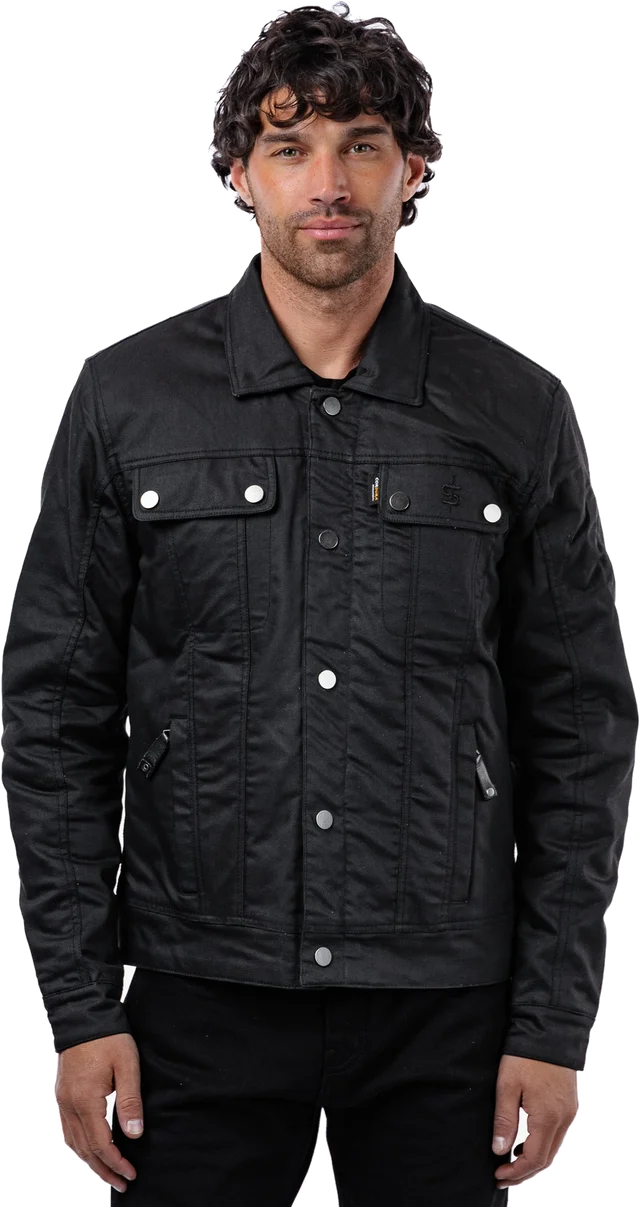 Spada Temper Black & Tan Trucker Motorcycle Jacket, Black / Tan