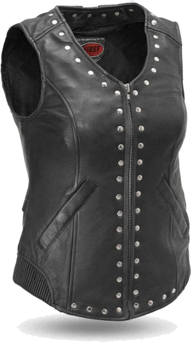 First Manufacturing Womens Empress Motorcycle Leather Vest, Black