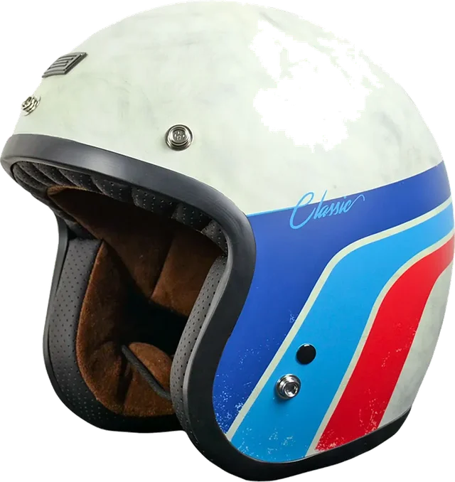 Origine Primo Classic Open Face Helmet, White Matt Vinatge / Blue / Red