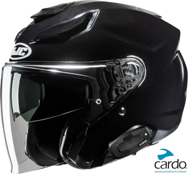 HJC F31 Bluetooth Helmet Gloss Black Cardo 4X Installed