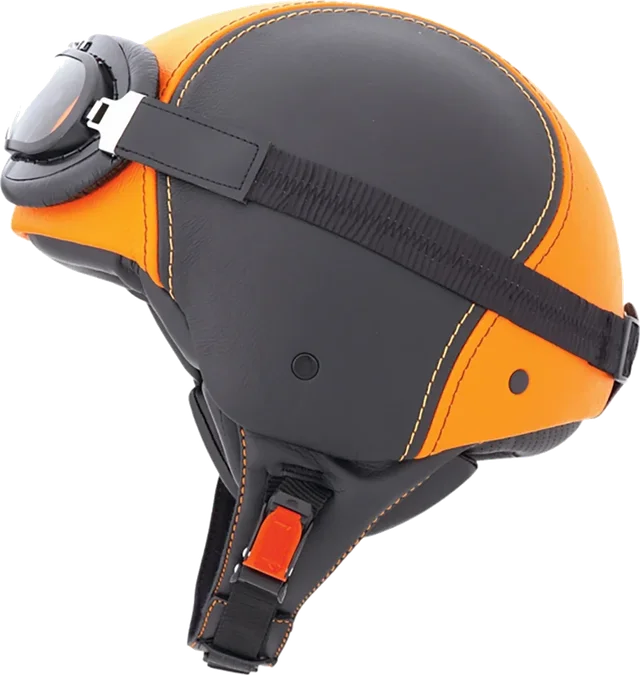 CABERG Jet Century Black / Orange Leather Helmet