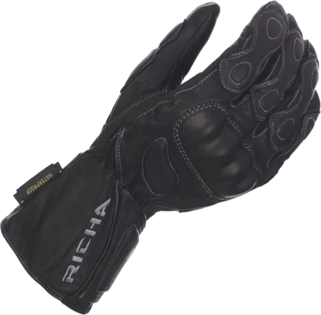 Richa Waterproof Racing Short Finger Leather Gloves Black
