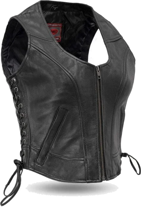 First Manufacturing Womens Raven Motorcycle Leather Vest, Black