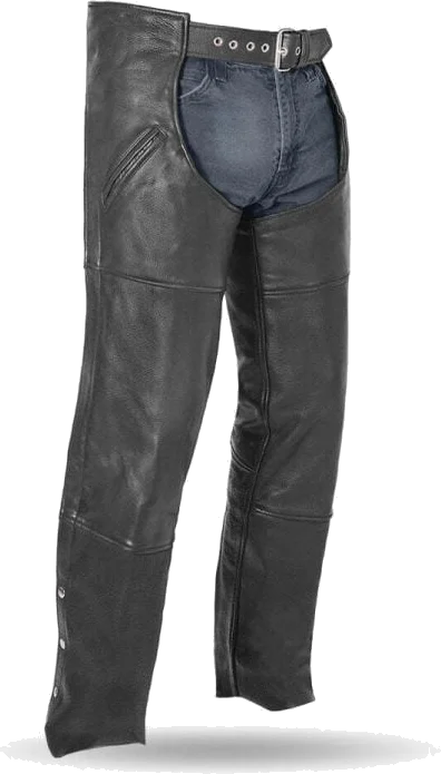 First Manufacturing Unisex Nomad Motorcycle Leather Chaps, Black