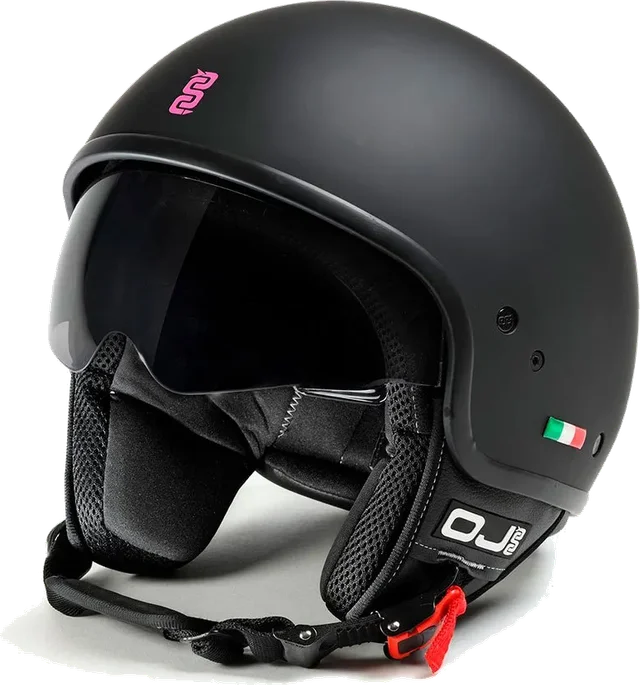 OJ Foglia Open Face Helmet, Matt Black / Fucsia