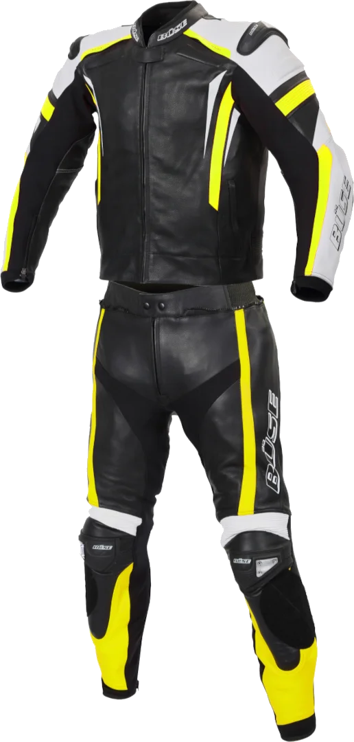 Büse Track Two Piece Ladies Motorcycle Leather Suit, black/white/yellow