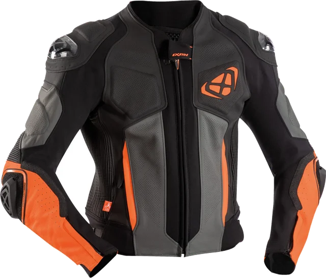 Ixon Vendetta Evo Motorcycle Leather Jacket, black/grey/orange