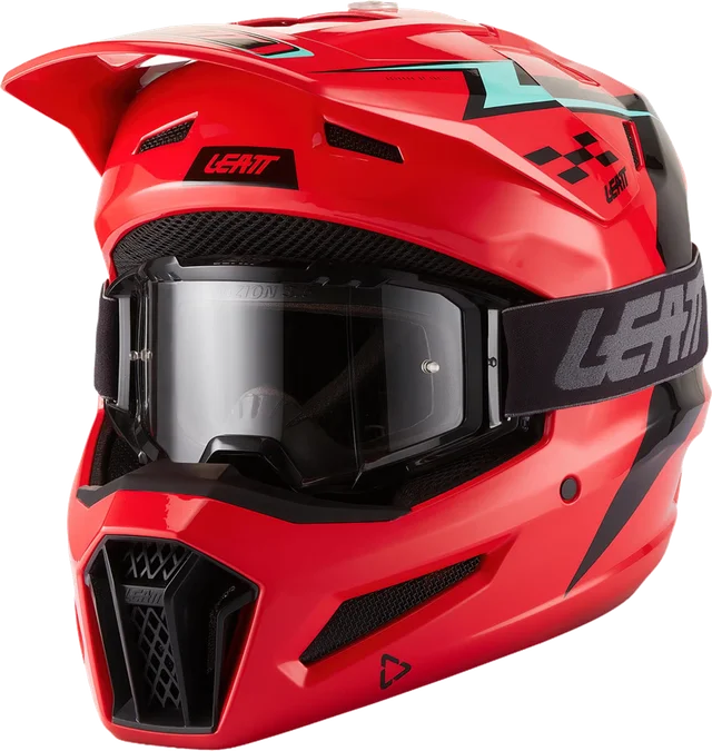 Leatt Moto 3.5 V27 Motocross Helmet with Goggles, red/black
