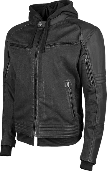 Speed & Strength Mens Straight Savage Leather & Canvas Motorcycle Jacket, black