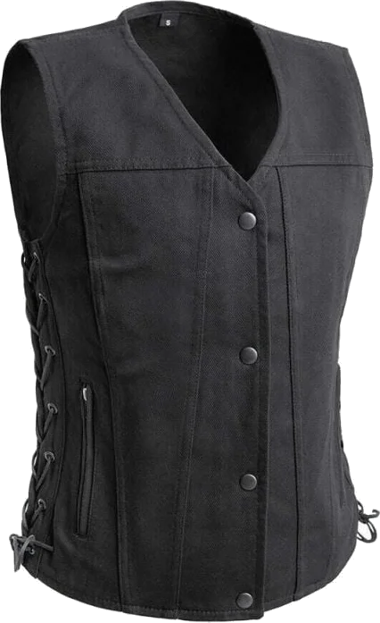 First Manufacturing Womens Tiff Motorcycle Twill Vest, Black