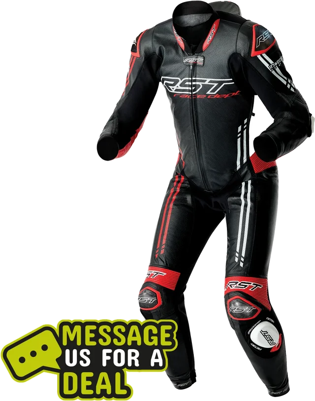 RST Race Dept V4.2 D3O Airbag Kangaroo One Piece Leather Suit - Black / Red / White, Black