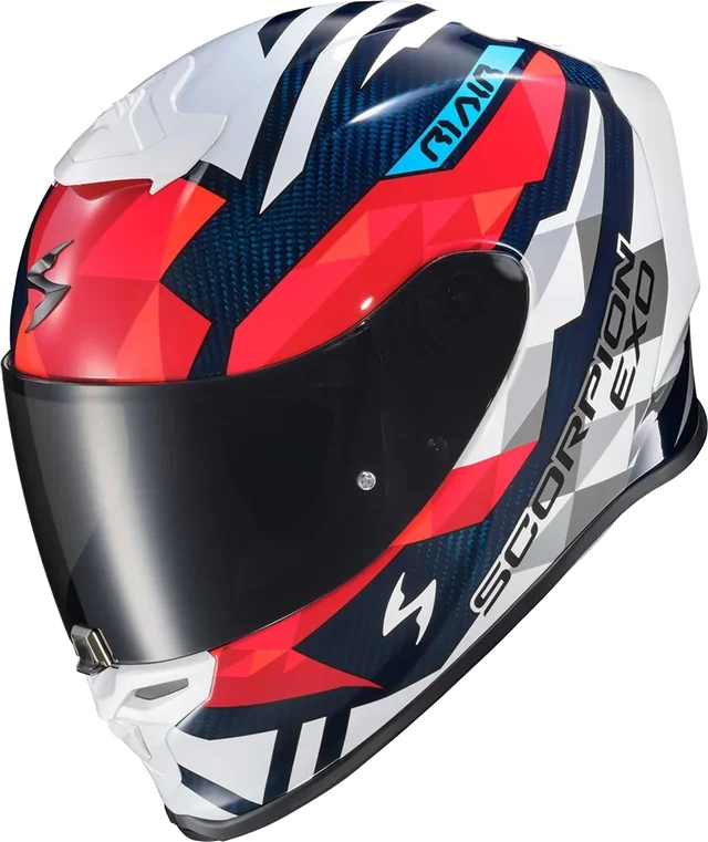 Scorpion EXO R1 Air Carbon Rastor Helmet, White/Blue/Red