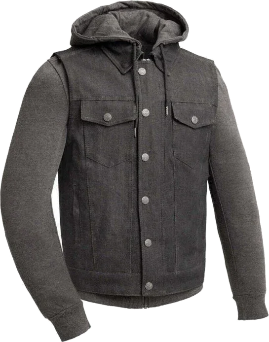 First Manufacturing Rook Motocycle Denim Vest, Grey