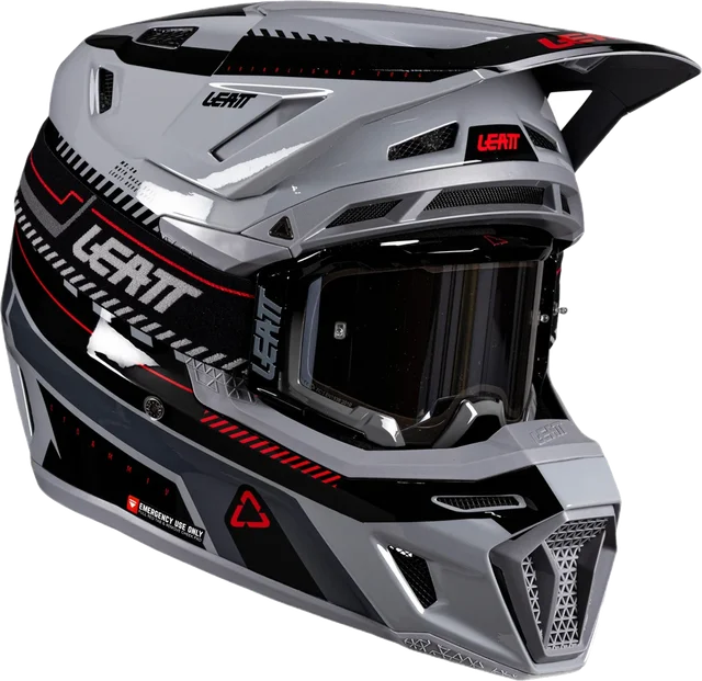 Leatt Moto 8.5 V26 White Blue Orange Motocross Helmet with Goggles, grey/black/red