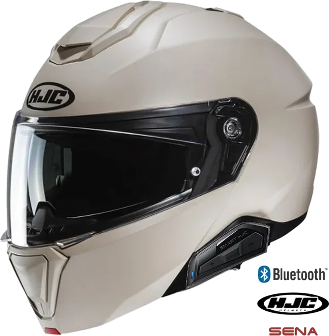 HJC i91 Modular Bluetooth Helmet Matte Sand Beige 50b installed