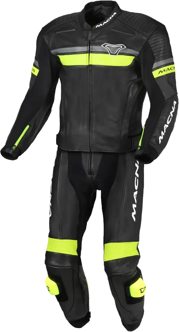 Macna Diabro Two Piece Motorcycle Leather Suit, black/yellow
