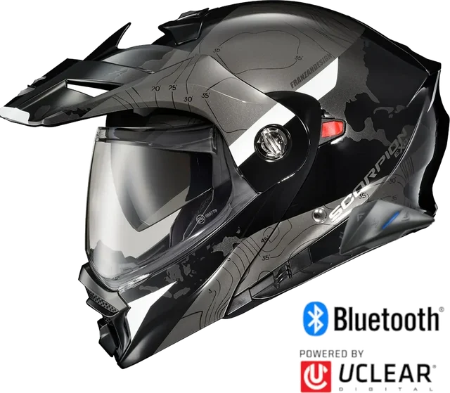 Scorpion EXO-AT960 Dual Sport Modular Helmet Topographic Black/White EXO-Com Kit