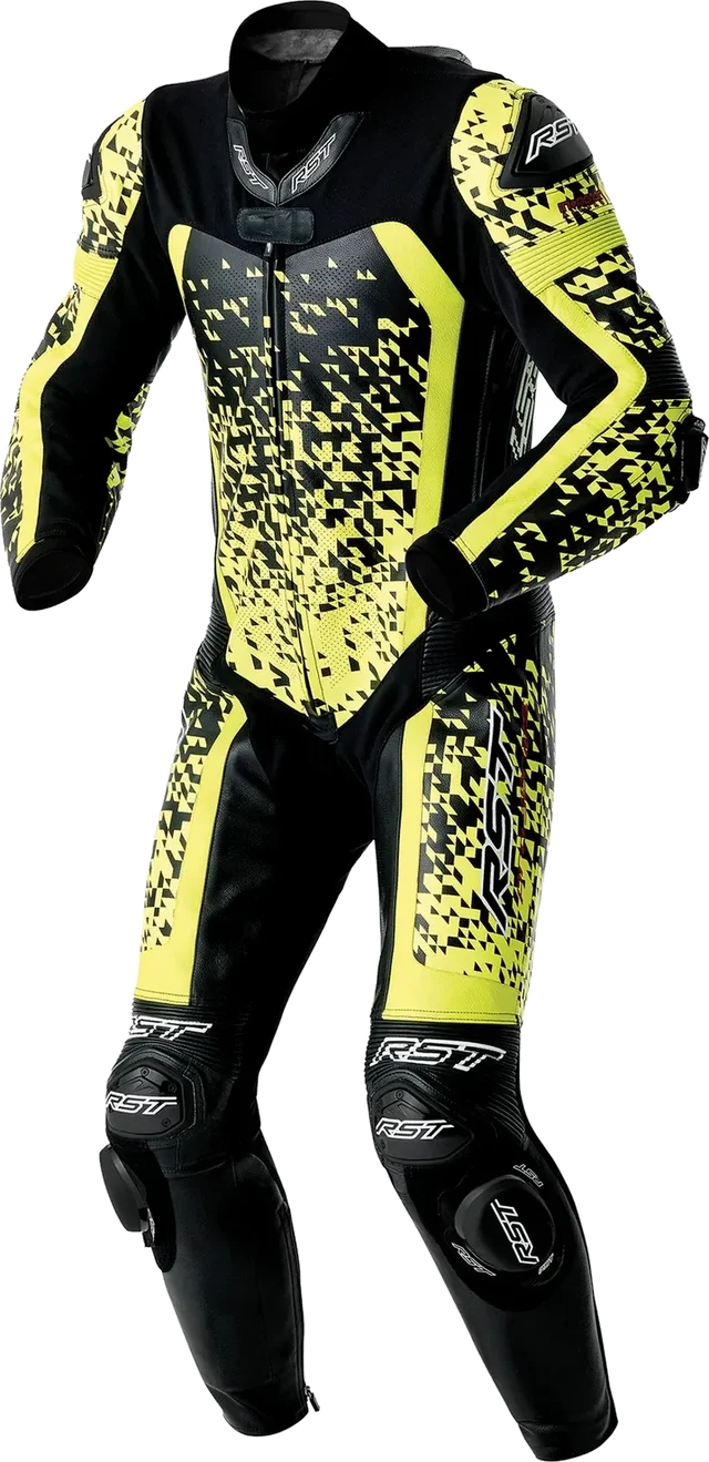 RST Pro Series D3O Airbag Leather Suit - Black / Flo Yellow