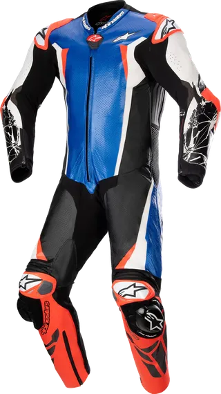 Alpinestars Racing Absolute V2 One Piece Leather Suit - Metallic Blue / Black / White / Fluo Red
