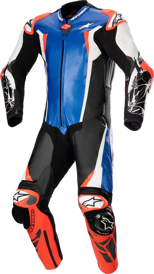 Alpinestars Racing Absolute V2 One Piece Leather Suit - Metallic Blue / Black / White / Fluo Red, Metallic Blue / Black / White / Fluo Red