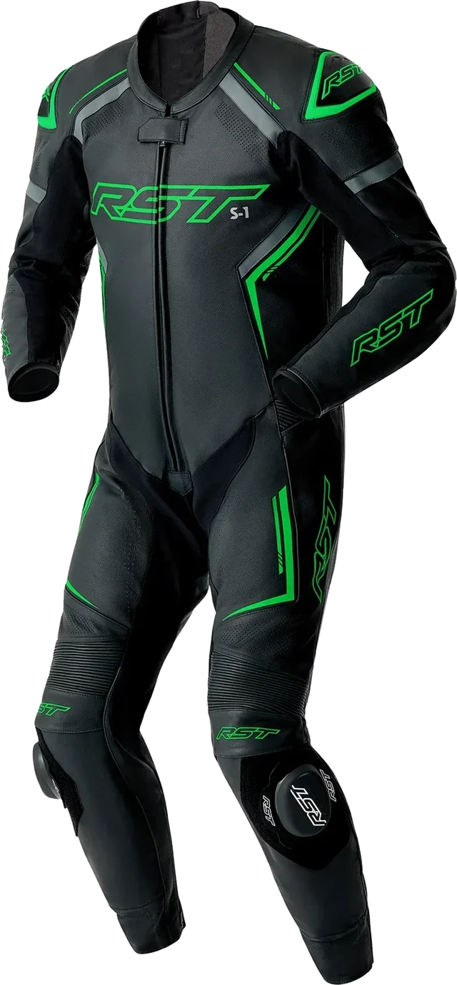 RST S1 D3O Leather Suit - Black / Grey / Flo Green