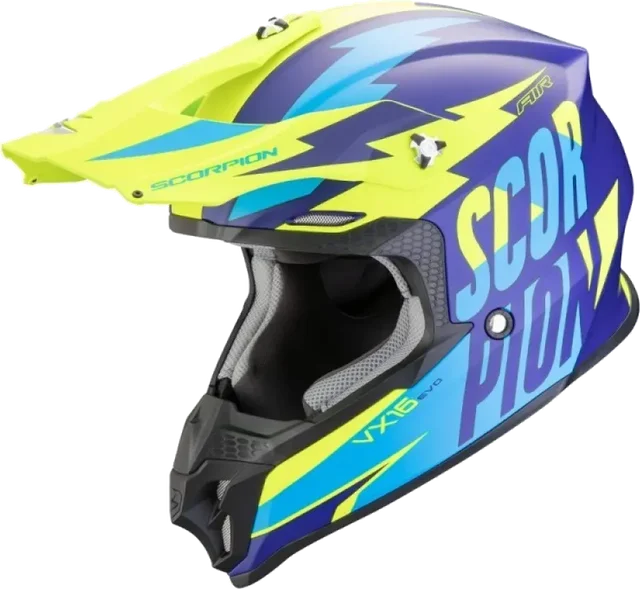 Scorpion Vx-16 Evo Air Slanter Off-road Helmet, Blue / Neon Yellow