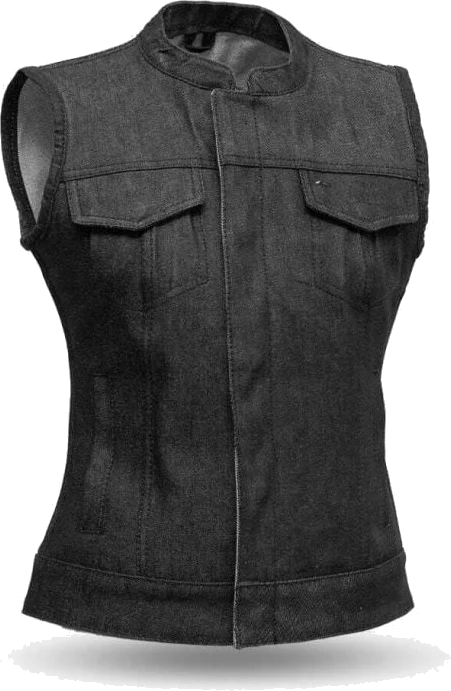 First Manufacturing Womens Ludlow Motorcycle Denim Vest, Black