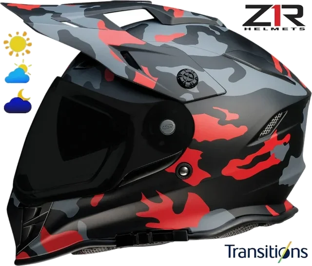 Z1R Range Dual Sport Helmet Camo Red Photochromic Shield