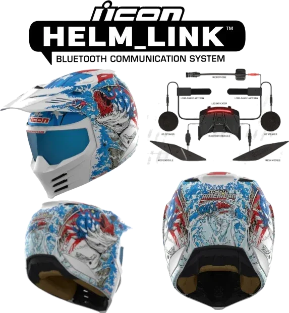 Icon Elsinore Bluetooth Helmet American Basstard Blue HelmLink