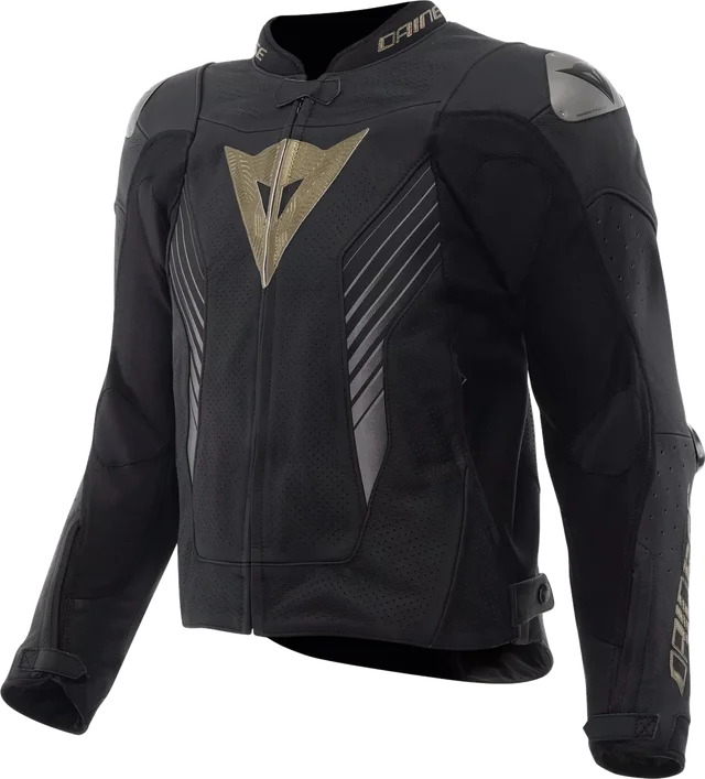 Dainese Super Speed 5 Perforated Leather Motorcycle Jacket Men, Black/Black/Gold