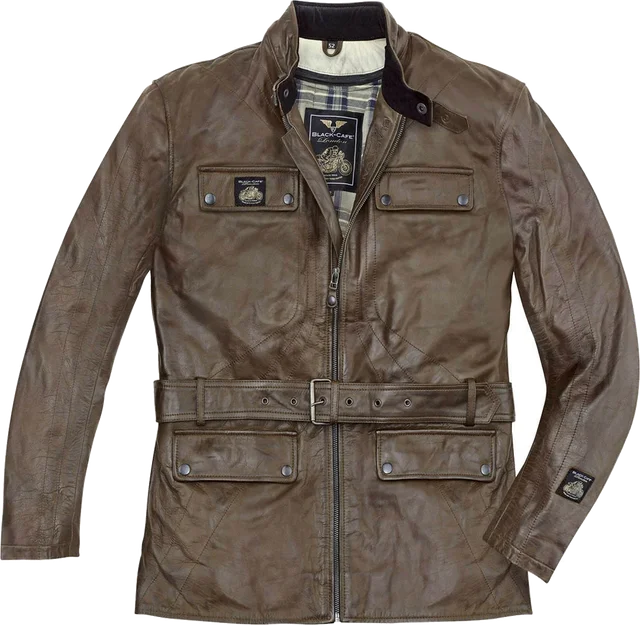 Black-Cafe London Kairo Motorcycle Leather Jacket, Brown