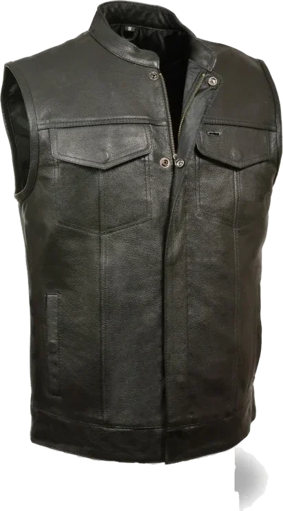 Leather King Economy Leather Club Vest with Snap/ zip MV 316- Black Lining