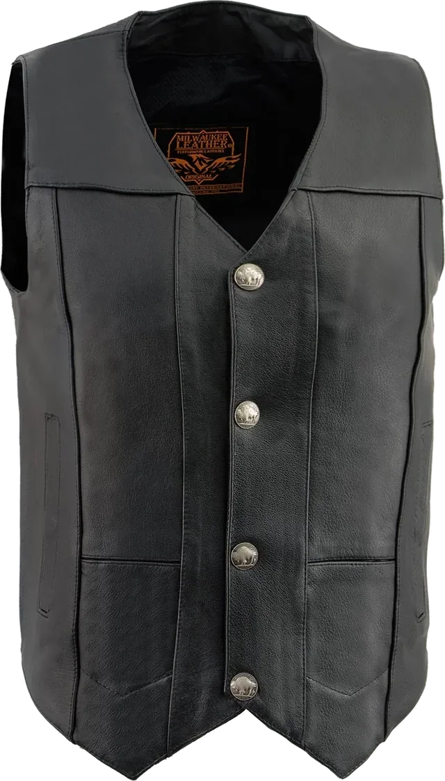 Milwaukee Leather Men's Plain Side Vest w/ Buffalo Snaps