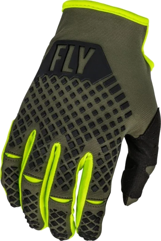 Fly Racing Kinetic Diamond Plate Olive Green Gloves, Olive Green/Hi-Viz/Black