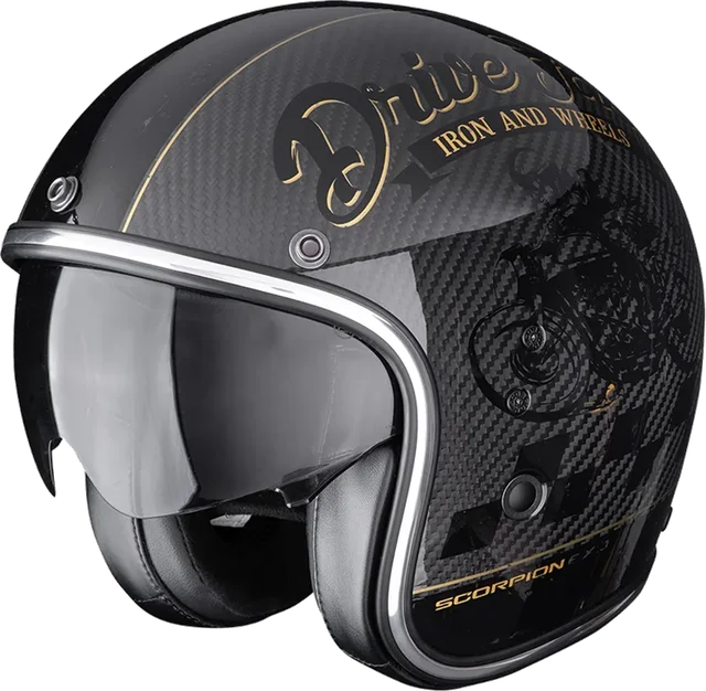 Scorpion Belfast Evo Carbon Zippy Helmet Black Gold, Black / Gold