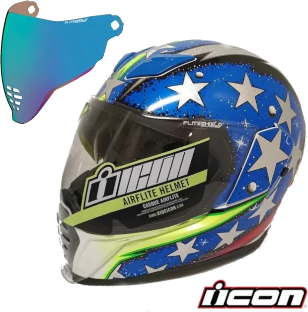 Icon Airflite Helmet Space Force Glory Clear and Blue Mirror Shields