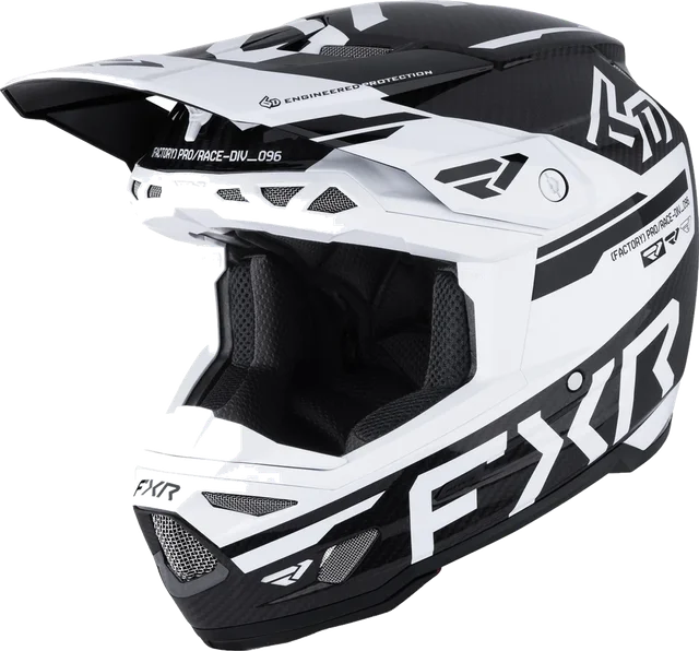 FXR 6D ATR-3 FIM Carbon Motocross Helmet, White/Black