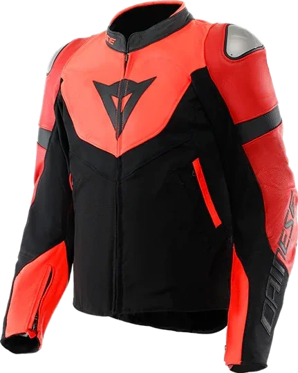 Dainese Iperattiva Leather & Textile Jacket - 779 Red Fluo / Black
