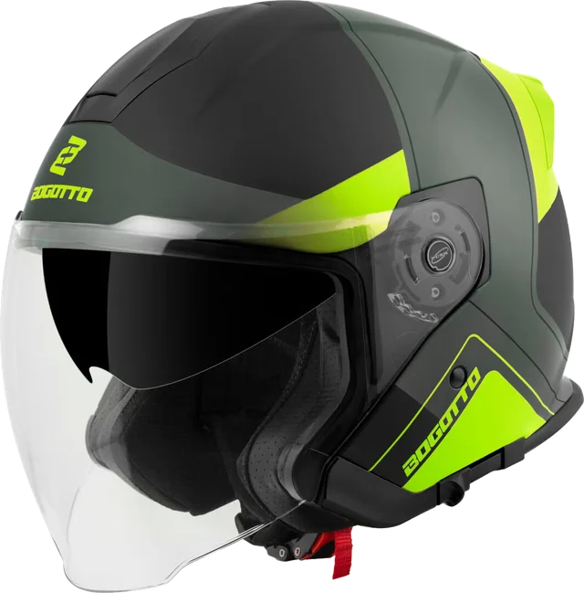 Bogotto H586 City-B Black Grey White Jet Helmet, black matt/green/yellow