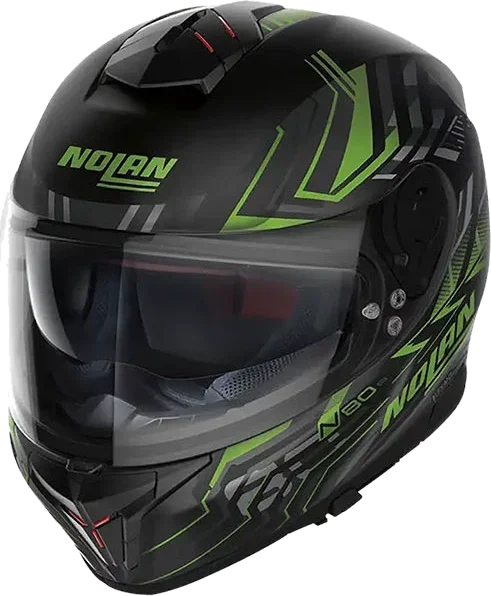 Nolan N80-8 N-Com - Turbulence Flat Black / Green, Flat Black / Green