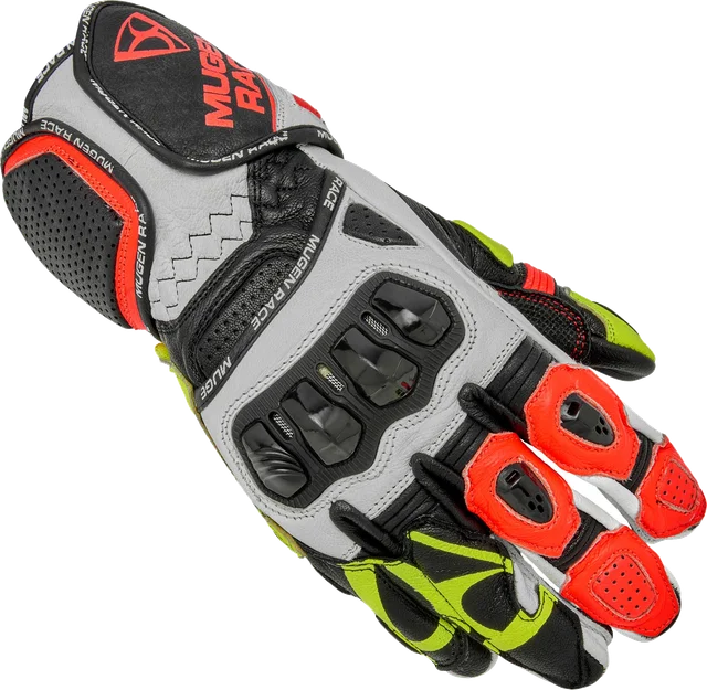MUGENRACE Chili Sport Black White Gloves, black/white/neon red/neon yellow