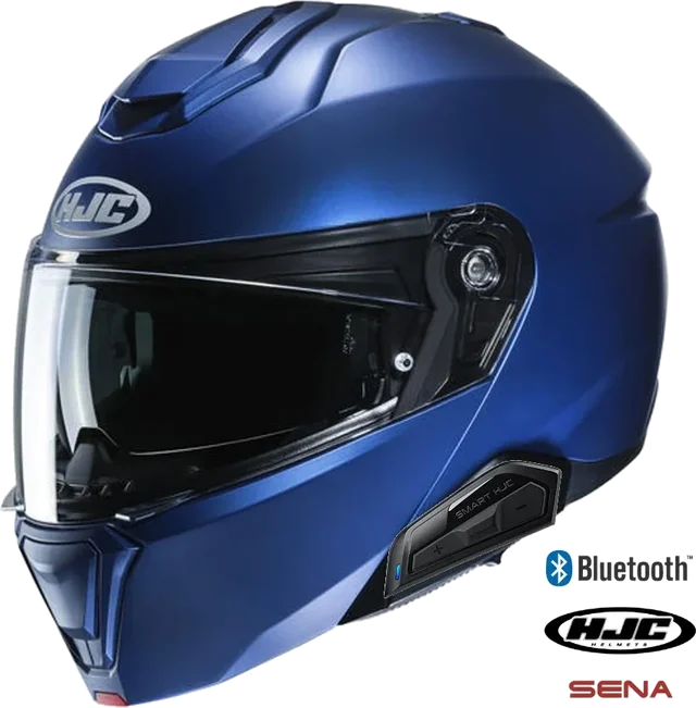 HJC i91 Modular Bluetooth Helmet Metallic Blue 50b Installed