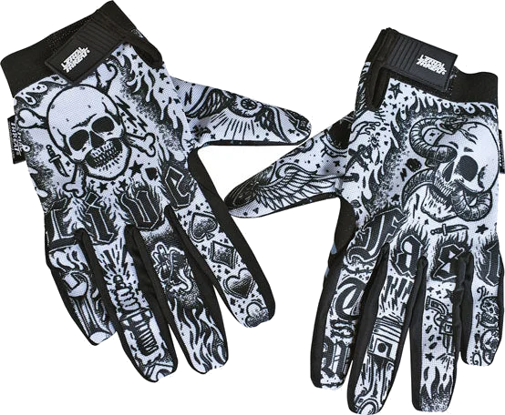 Lethal Threat Tattoo Gloves Black White, Black/White