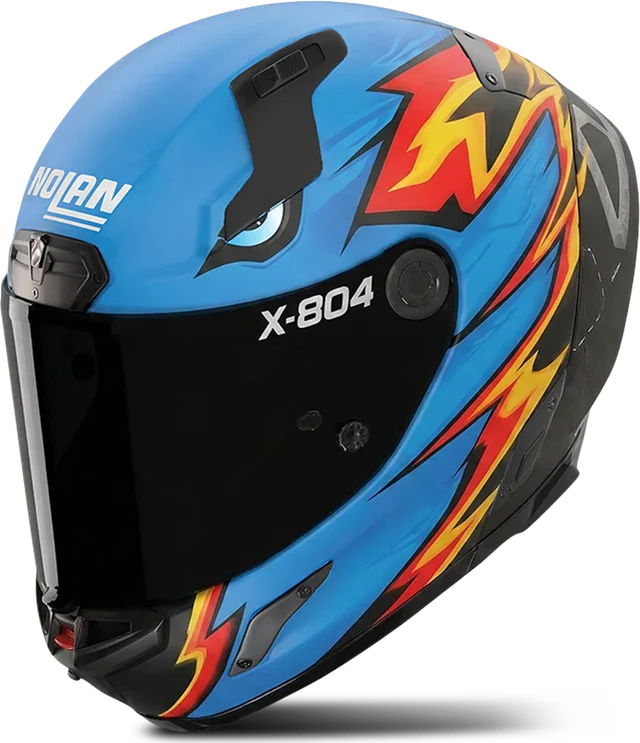 Nolan X-804 RS UC Replica Oliveira Full Face Helmet, Carbon/Blue/Orange Matte Finish