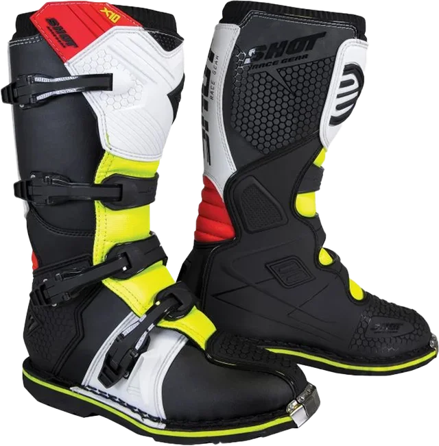 Shot X10 2.0 MX Boots - Black/Red/White/Yellow, White / Black